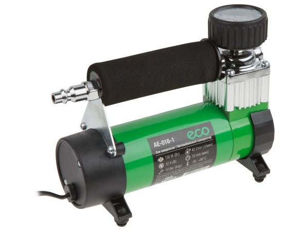 Компрессор автомобильный ECO AE-016-1 (12 В, 150 Вт, 40 л/мин, 10 бар (манометр 7 бар), съемный спир. шланг, сумка)