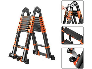 Лестница телескопическая 4,1/8,2 м двухсекционная 2х10 ступеней алюминиевая BLACK LINE STARTUL ST9932-082