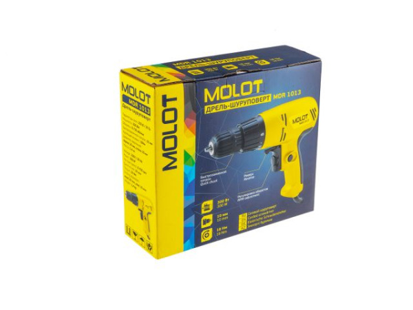 Дрель-шуруповерт MOLOT MDR 1013 в кор. (300 Вт, патрон БЗП, 18 Нм, шурупы до 6 мм)