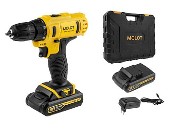 Аккум. дрель-шуруповерт MOLOT MBD 1815-1 DLi в чем. (18.0 В, 2 акк., 1.5 А/ч Li-Ion, 2 скор., 30 Нм, шурупы до 10 мм)