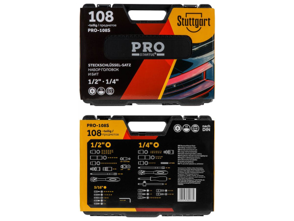 Набор головок и бит 108пр. 1/4",1/2" PRO STARTUL STUTTGART (PRO-108S) (6 граней)