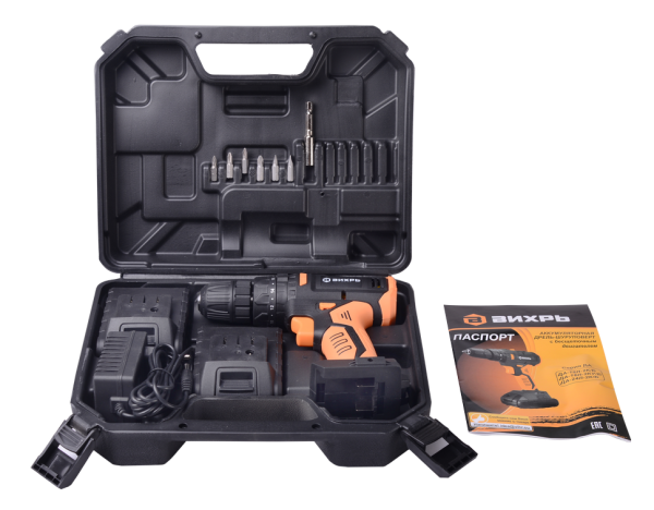 Дрель-шуруповерт аккумуляторная ДА-18Л-2КУ/Б (2,0 А/ч) (бесщеточный двигатель) Вихрь
