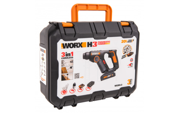 Перфоратор аккумуляторный WORX WX394.3, 20В, 2Ач х 1, кейс