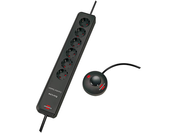 Удлинитель 2м (6 роз., 3.3кВт, с/з, напол. выкл., ПВС) Brennenstuhl Eco-Line-Comfort (антрацит, провод 3х1,5мм2, сила тока 16А, с/з - с заземляющим ко