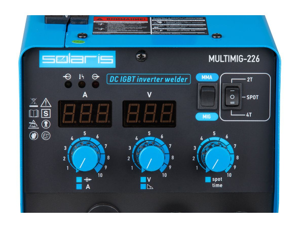 Полуавтомат сварочный Solaris MULTIMIG-226 (230В, MIG/FLUX/MMA, евроразъем, горелка 3 м, смена полярности, 2T/4T/Spot)