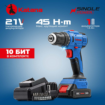 Дрель-шуруповерт аккумуляторный Katana CD 3000 (21В, 1акк, 1,5А/ч, Li-ion, 10 бит, коробка)
