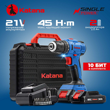 Дрель-шуруповерт аккумуляторный Katana CD 3500 (21В, 2 акк, 2 А/ч, Li-ion, 10 бит, кейс)