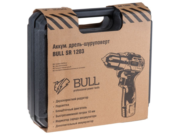 Аккум. дрель-шуруповерт BULL SR 1203 в чем. (12.0 В, 2 акк., 2.0 А/ч Li-Ion, 2 скор., 40 Нм, шурупы до 8 мм)