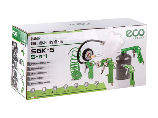 Набор пневмоинструмента ECO SGK-5 (5 предметов,верх. бак)