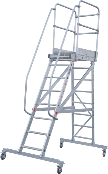 Индустриальная передвижная лестница-подмости 8 ступеней с платформой и ограждением NV5510 Новая высота 5510108
