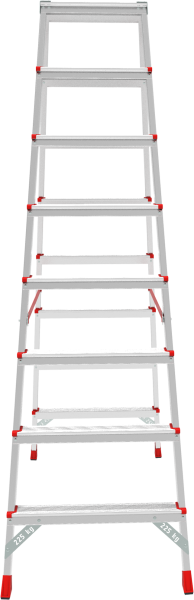 Стремянка профессиональная алюминиевая 2x8 ступеней двухсторонняя с площадкой 350х260 мм NV3121 Новая высота 3121208
