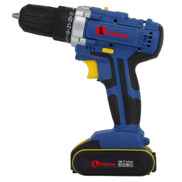 Аккумуляторная дрель-шуруповерт KATANA PROdrive 1820 (18В, 2 акк, 2,0 А/ч Li-ion, 2 ск, 28 Нм, кейс)