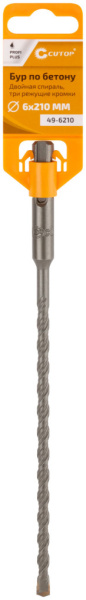 6x150/210 мм Бур по бетону SDS-plus c тремя отводящими каналами Cutop Profi Plus 49-6210