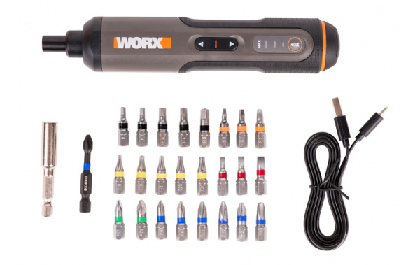 Аккумуляторная отвертка WORX WX240 4В 5 Нм 15 А*ч набор оснастки