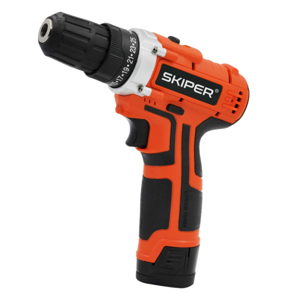 Аккумуляторная дрель-шуруповерт SKIPER CS2000-1 в коробке (12В, 1 акк, 1,5 А/ч Li-ion, 2 ск, 19 Нм)