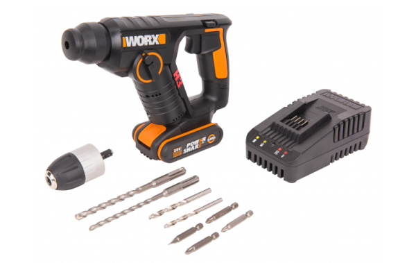 Перфоратор аккумуляторный WORX WX394.3, 20В, 2Ач х 1, кейс