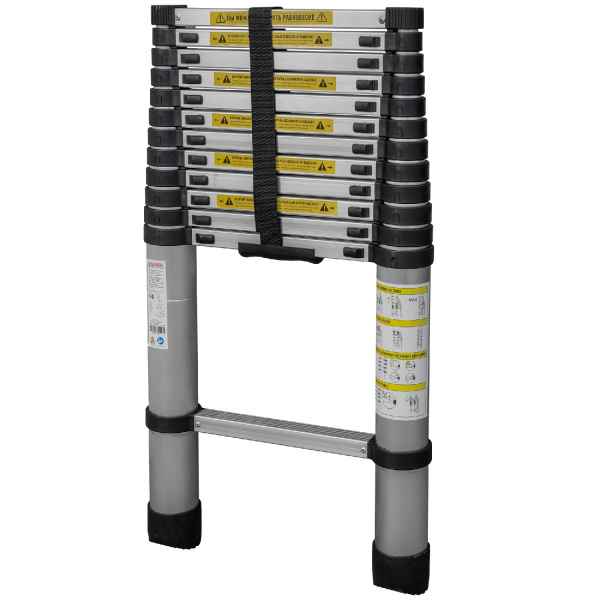 Лестница телескопическая 3,8 м односекционная алюминиевая 13 ступеней Новая Высота 2211113ТЛ