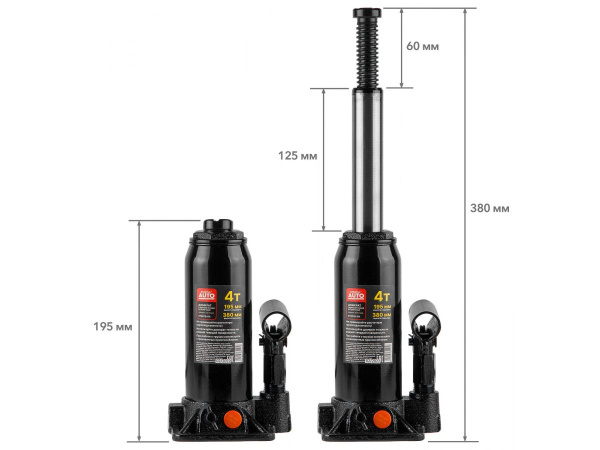 Домкрат гидравлический 4т бутылочный 195-380мм STARTUL AUTO (ST8019-04) (h min 195мм, h max 380мм)